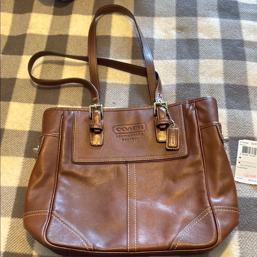 Coach Brown Leather Zip Tote Bag